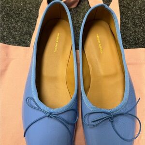 Mansur Gavriel Powder Blue Leather Ballet Flats with Bow